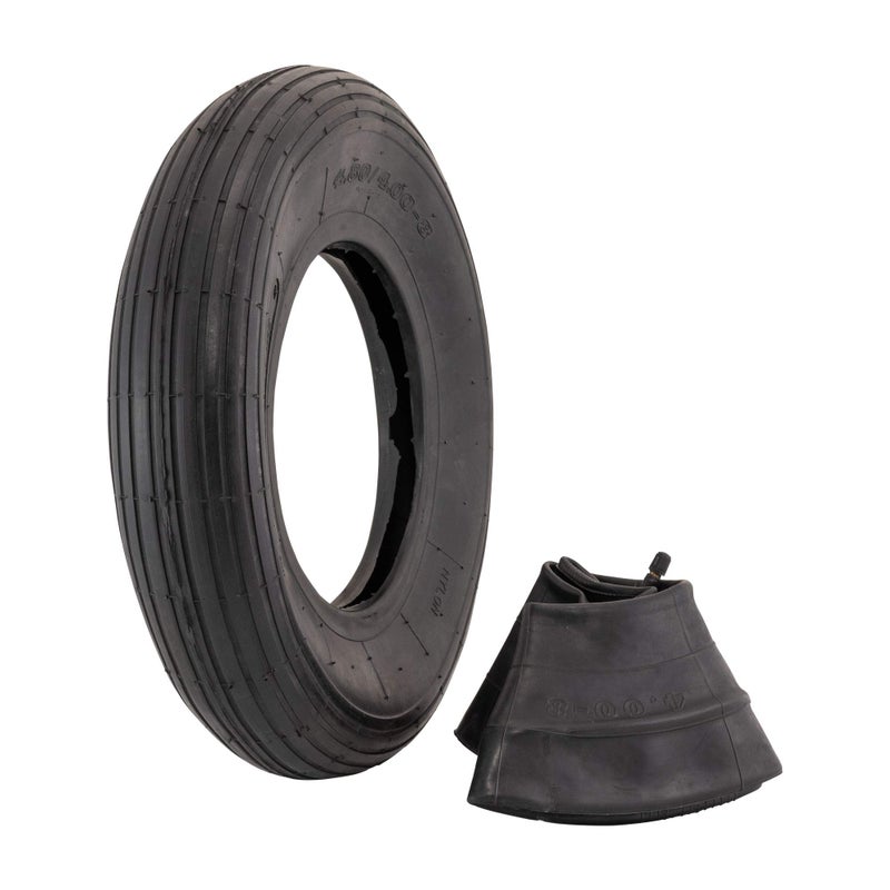 Marathon 4.80/4.00-8" Ribbed Tread Replacement Pneumatic (Air-Filled) Tire and Inner Tube Set, Fits 8-Inch Wheel/Rim, Wheelbarrow/Garden Cart/Lawn & Garden Use, Straight Valve Stem - Image 1